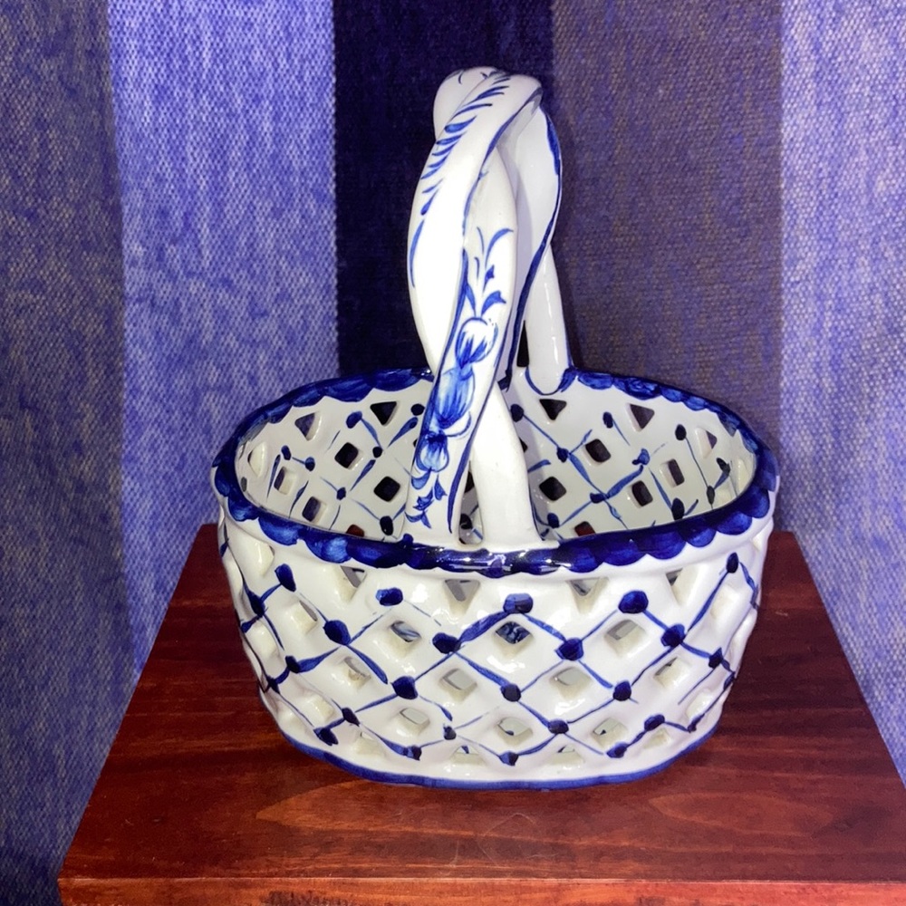 Vintage RC&C hand painted ceramic basket